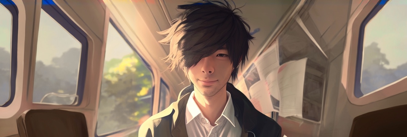 Anime-style portrait of Nicola on a train